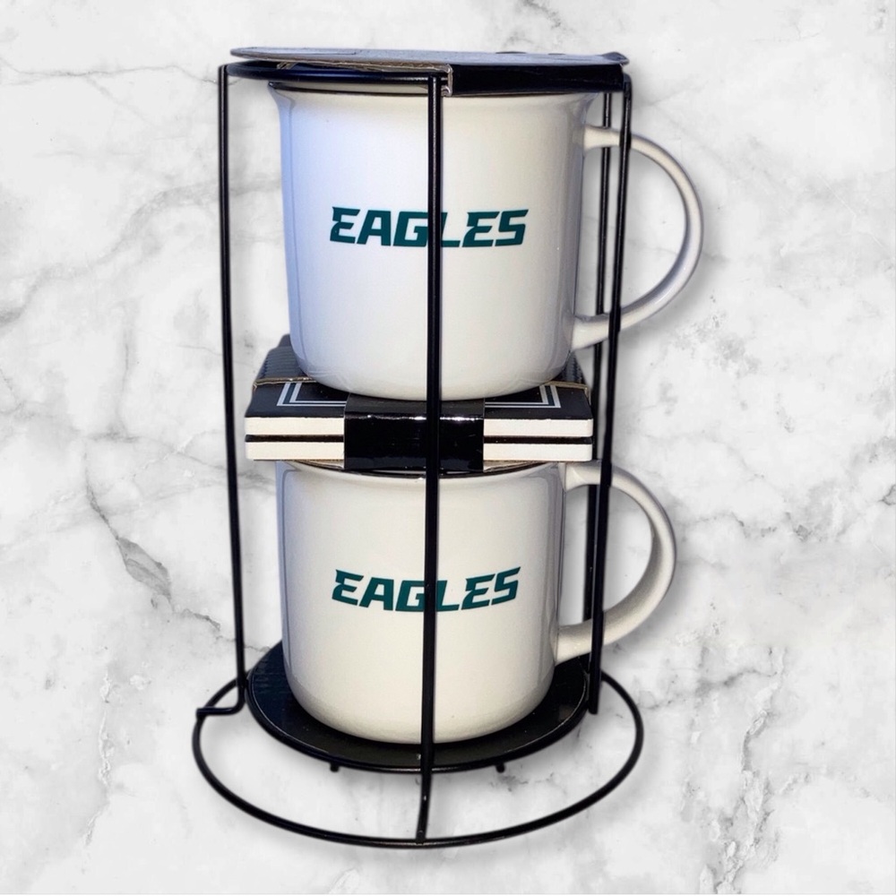 Eagles Mugs with Coasters and Stacker NEW
